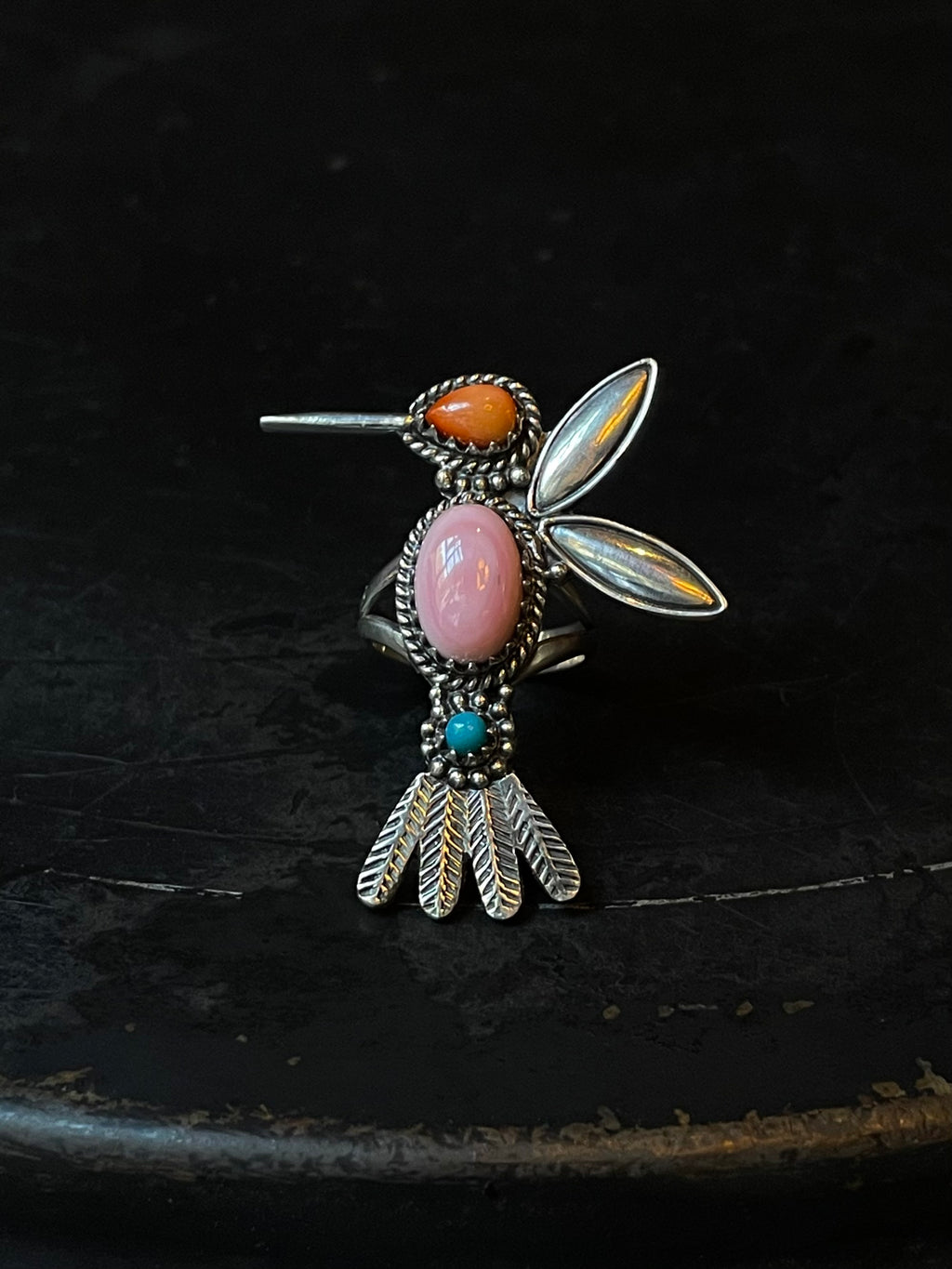 Turquoise Pink Conch Spiny Oyster Hummingbird Ring Size 6 | 925 Sterling Silver E419