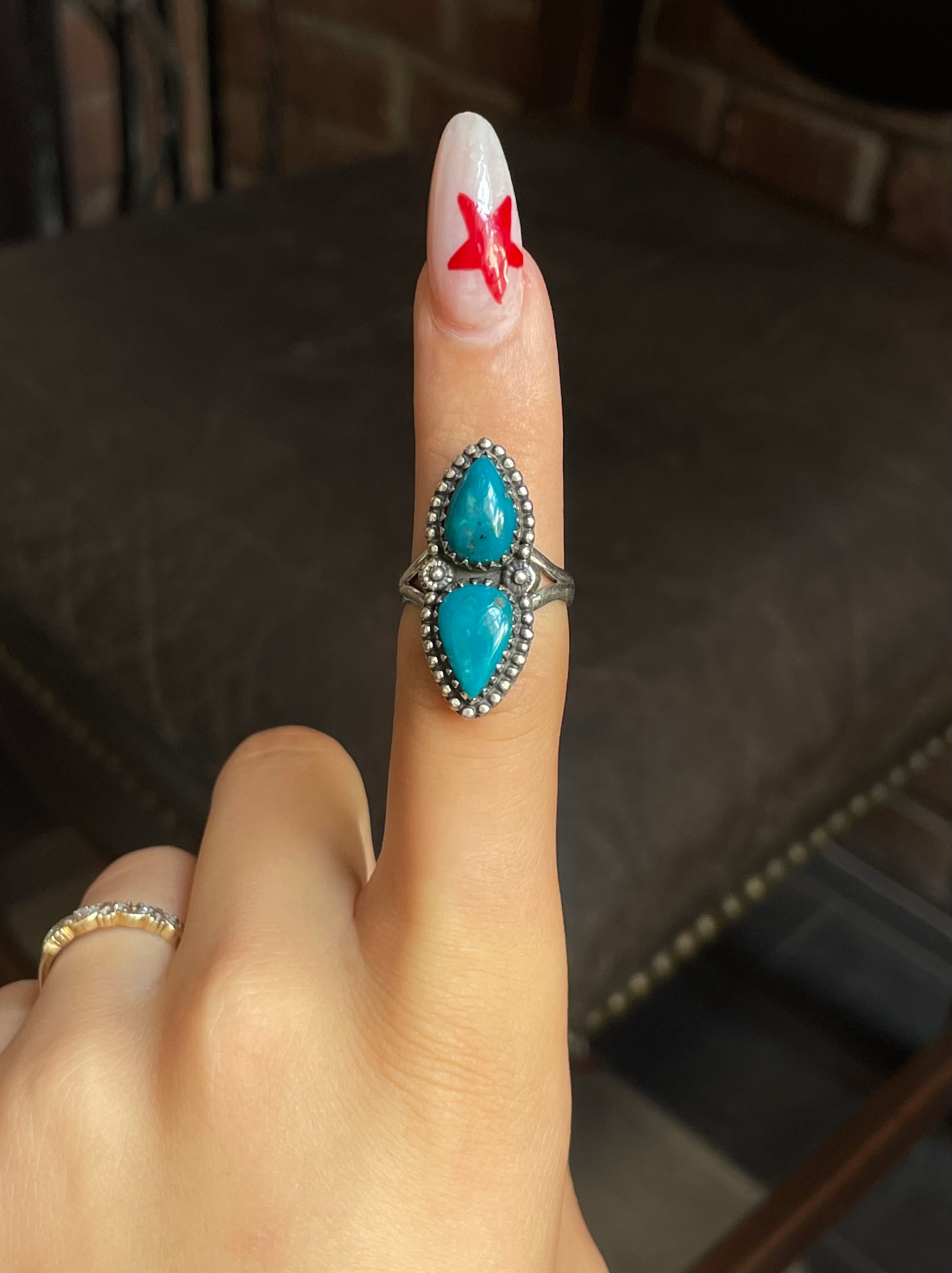 Kingman Turquoise Tear Drop Ring Size 7 | 925 Sterling Silver G585