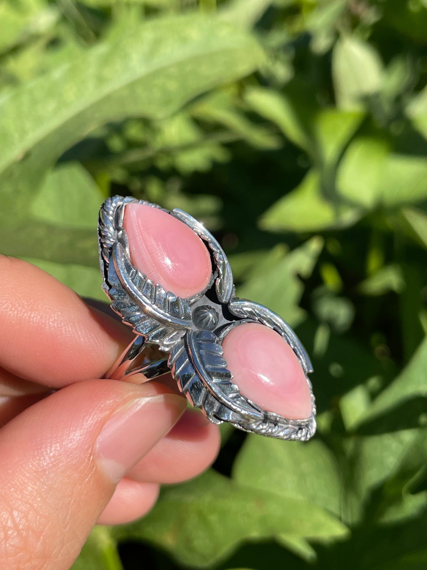 Pink Conch Leaf Design Ring | 925 Sterling Silver | Size 7 B356