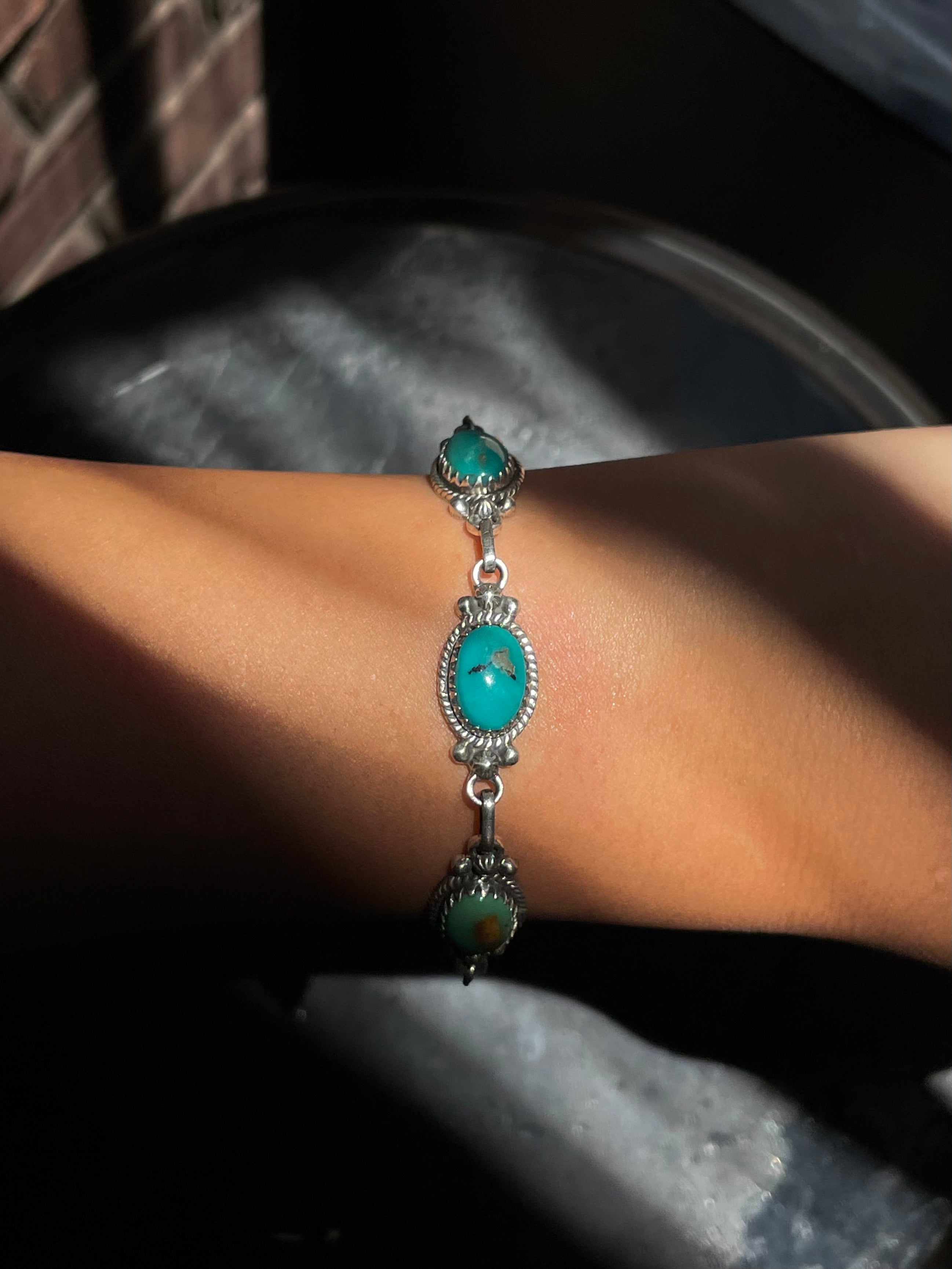 Kingman Turquoise Link Bracelet | Sterling Silver G430