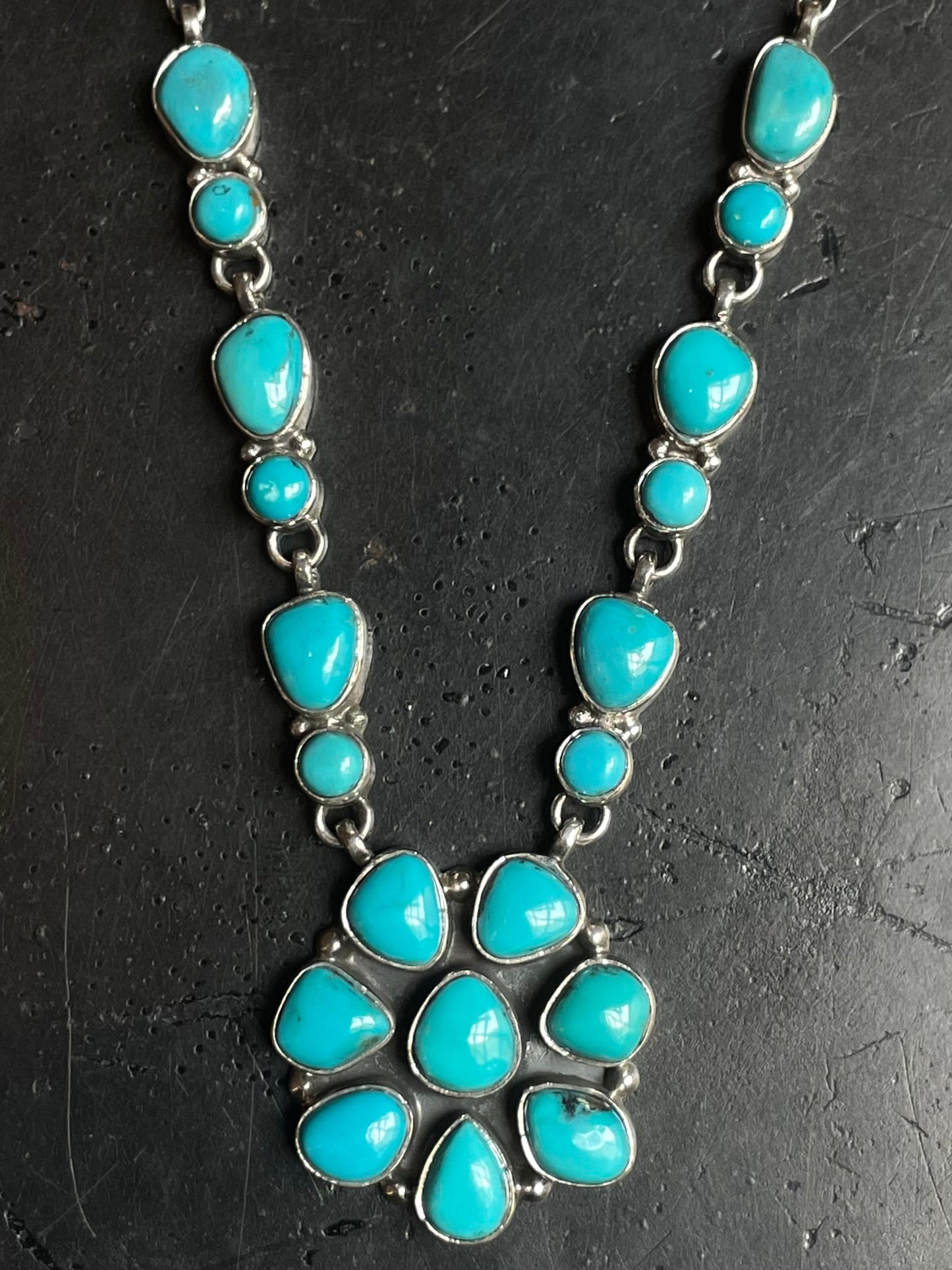 Kingman Turquoise Flower Necklace | 925 Sterling Silver E610