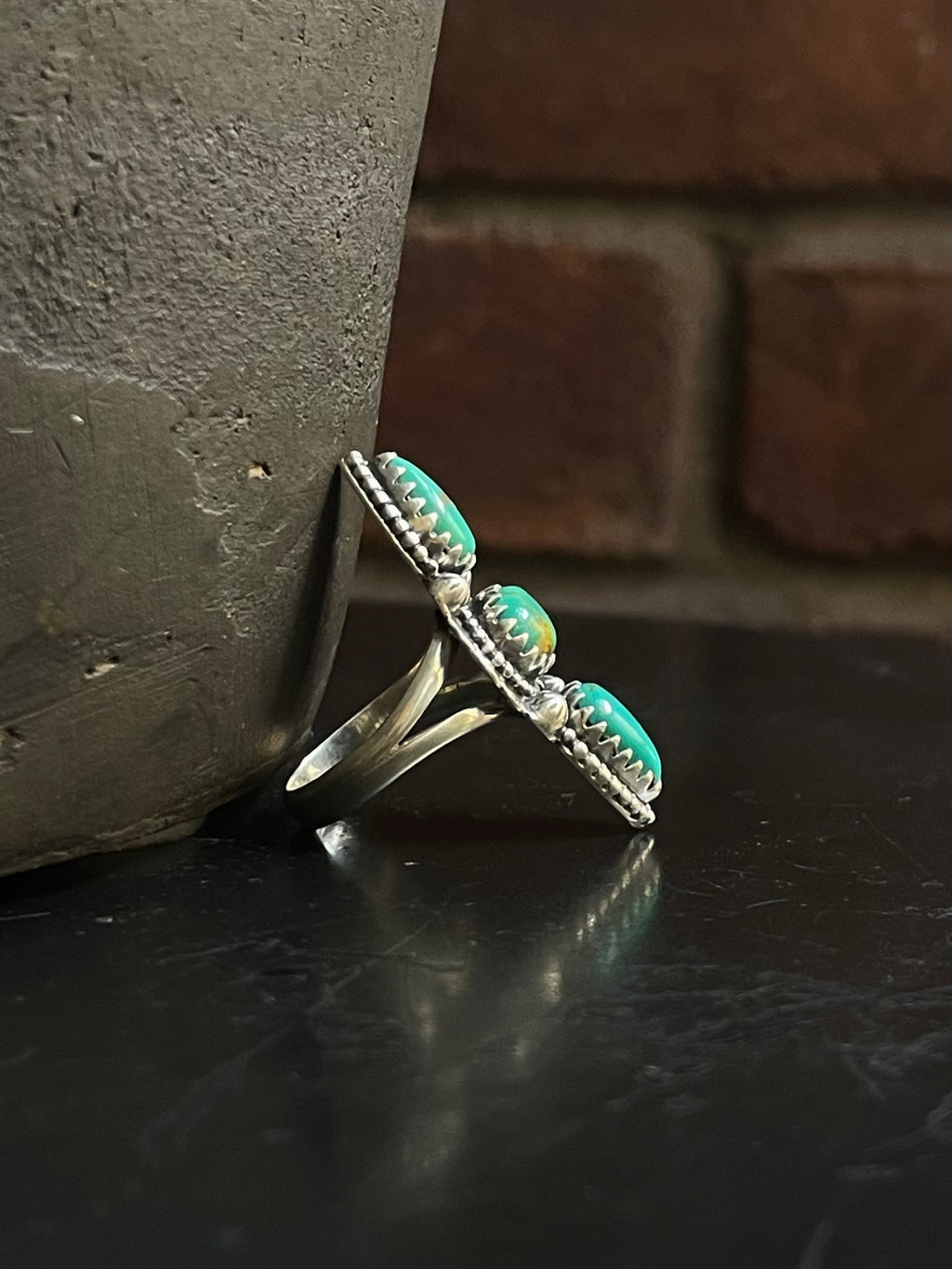 Kingman Turquoise Triple Stone Ring Size 7.75 | 925 Sterling Silver G556