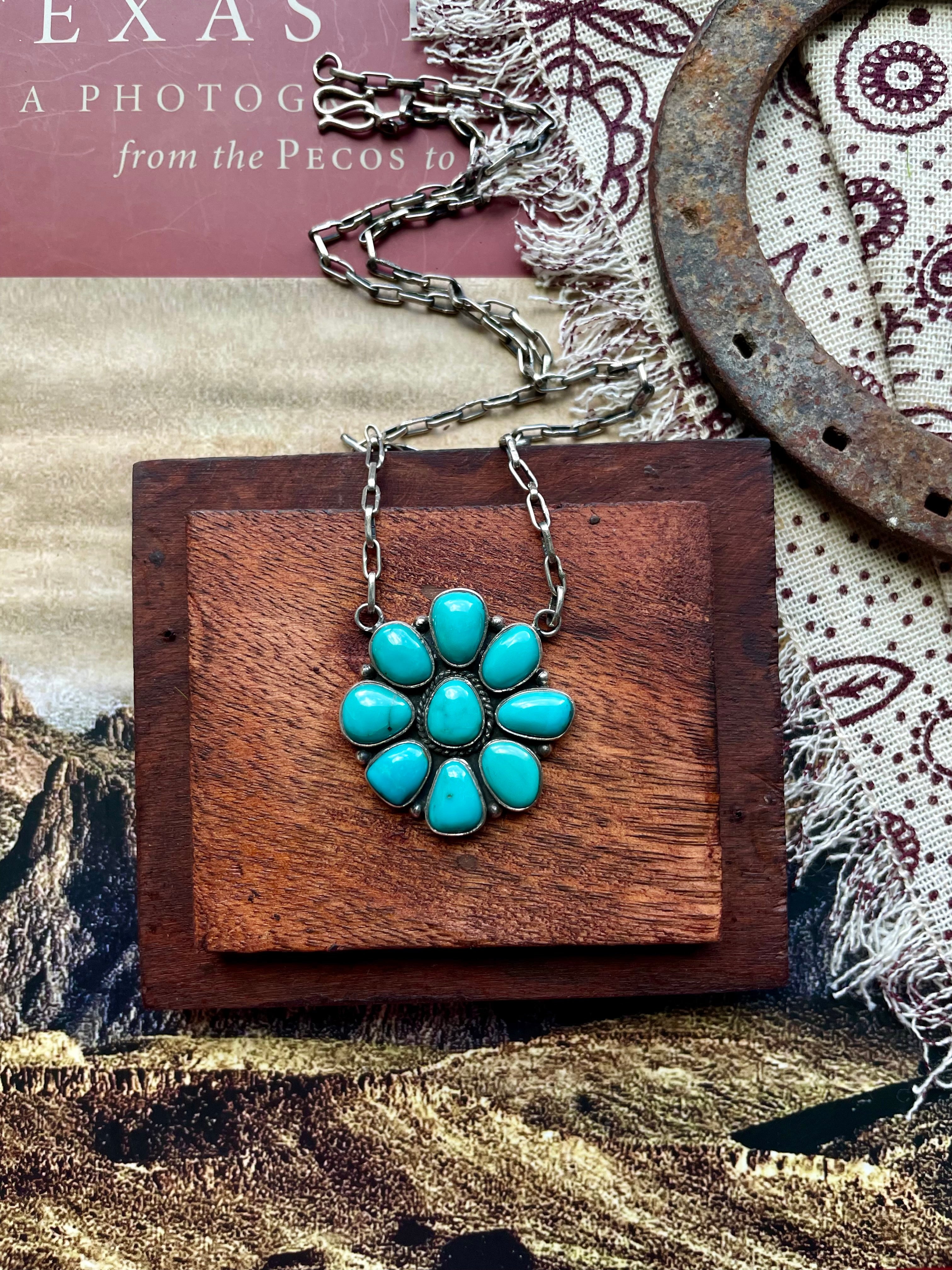 Kingman Turquoise Flower Necklace | 925 Sterling Silver D200