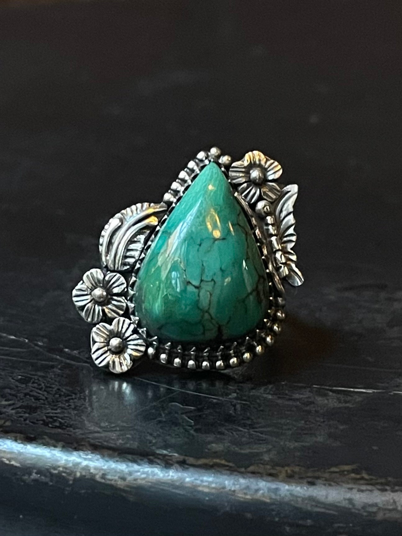 Turquoise Butterfly Floral Ring | 925 Sterling Silver Size 7 E430