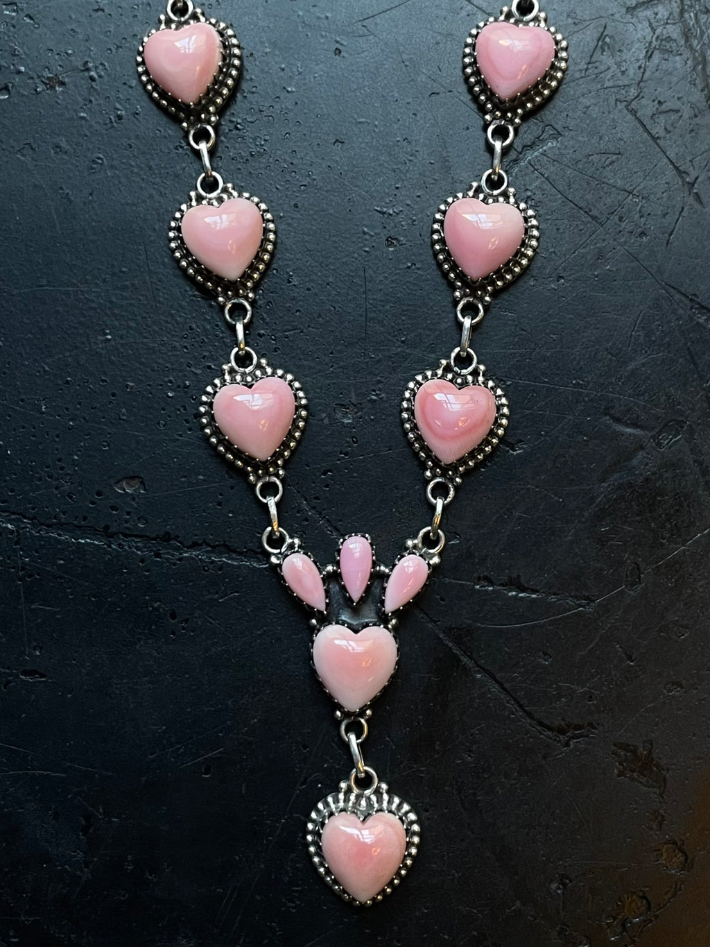 Pink Conch Heart Lariat Necklace | Drop Cluster | 925 Silver E576