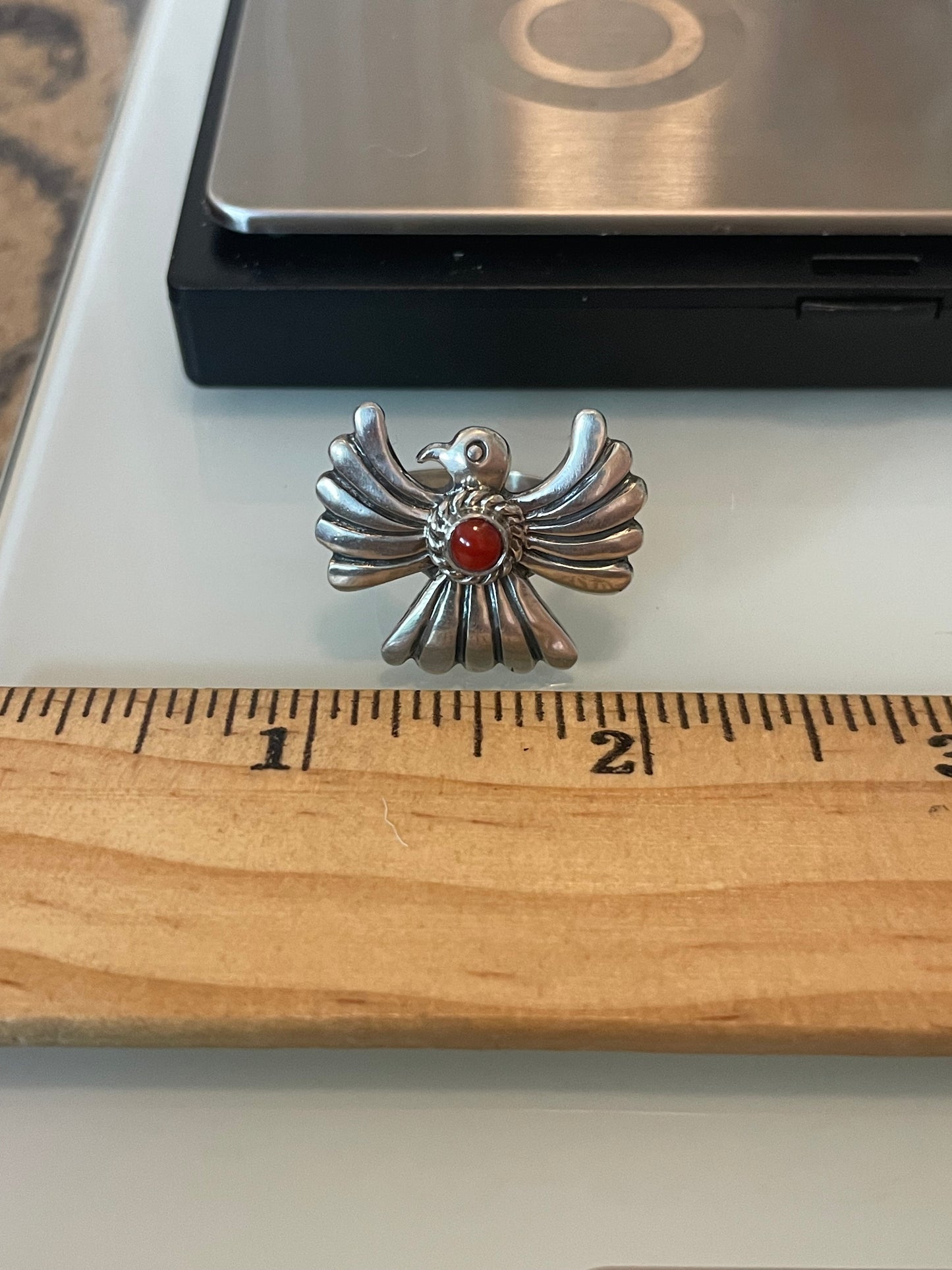 Italian Coral Thunderbird Ring Size 6 | 925 Sterling Silver G236