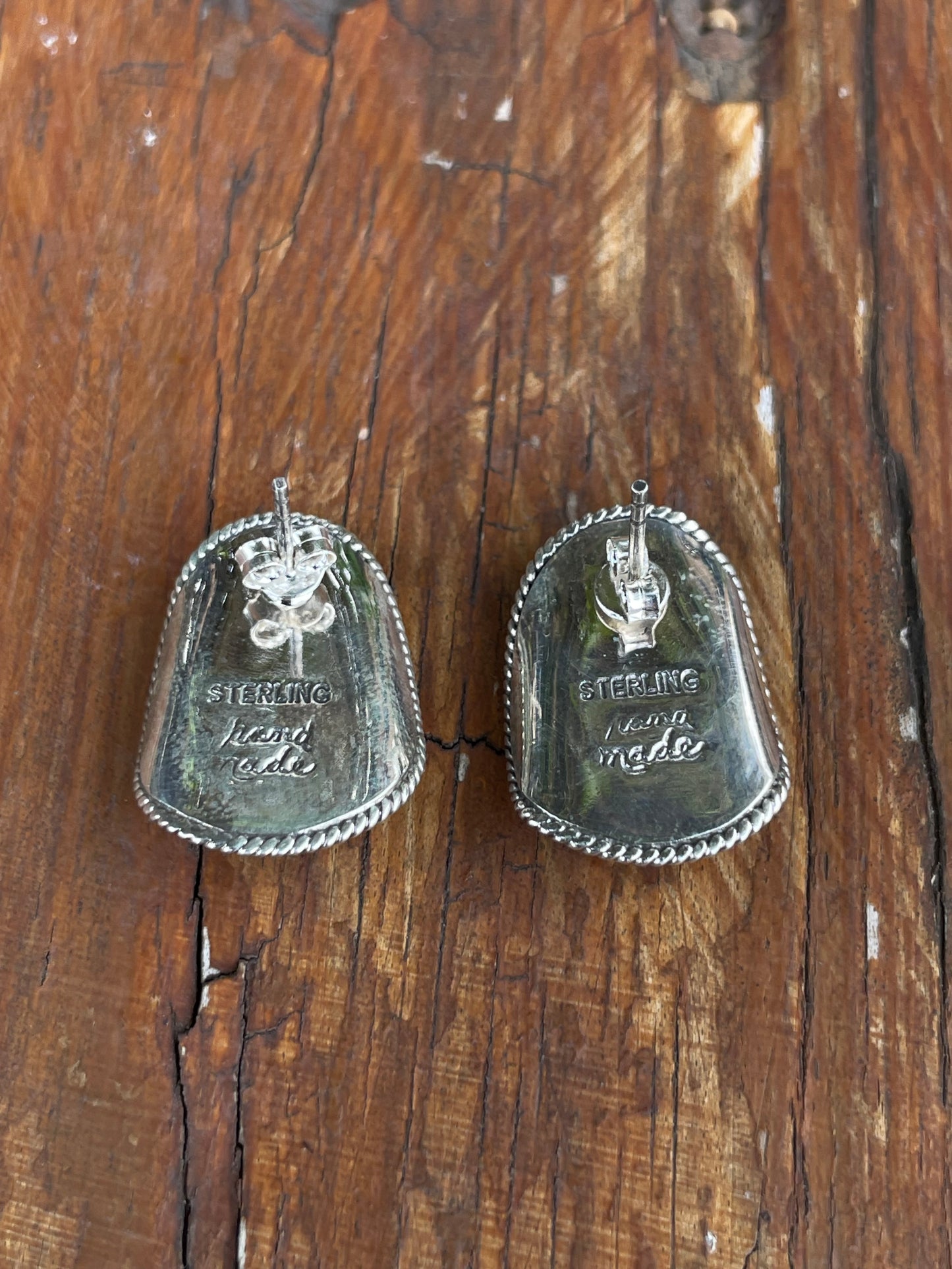 Kingman Turquoise Cowboy Hat Stud Earrings | Sterling Silver B975
