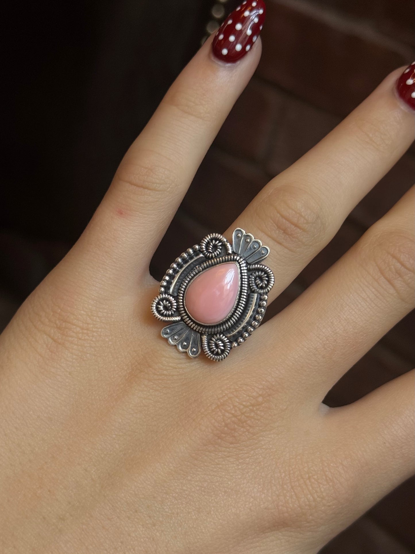 Pink Conch Tear Drop Ring | 925 Sterling Silver | Size 9 C319