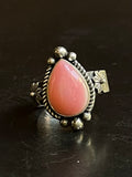 Pink Conch Tear Drop Ring Size 8.5 | Sterling Silver E924
