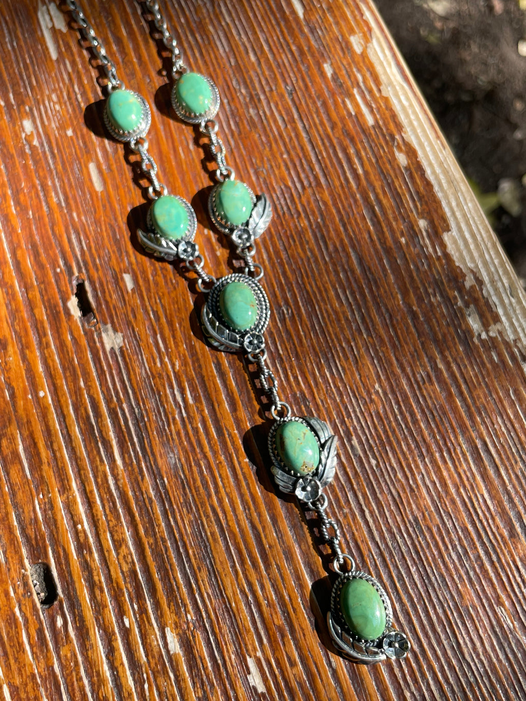 Turquoise Leaf Lariat Necklace | Sterling Silver 925 B426