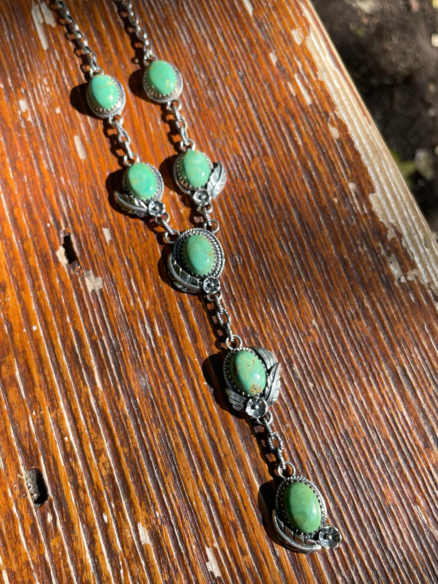 Turquoise Leaf Lariat Necklace | Sterling Silver 925 B426