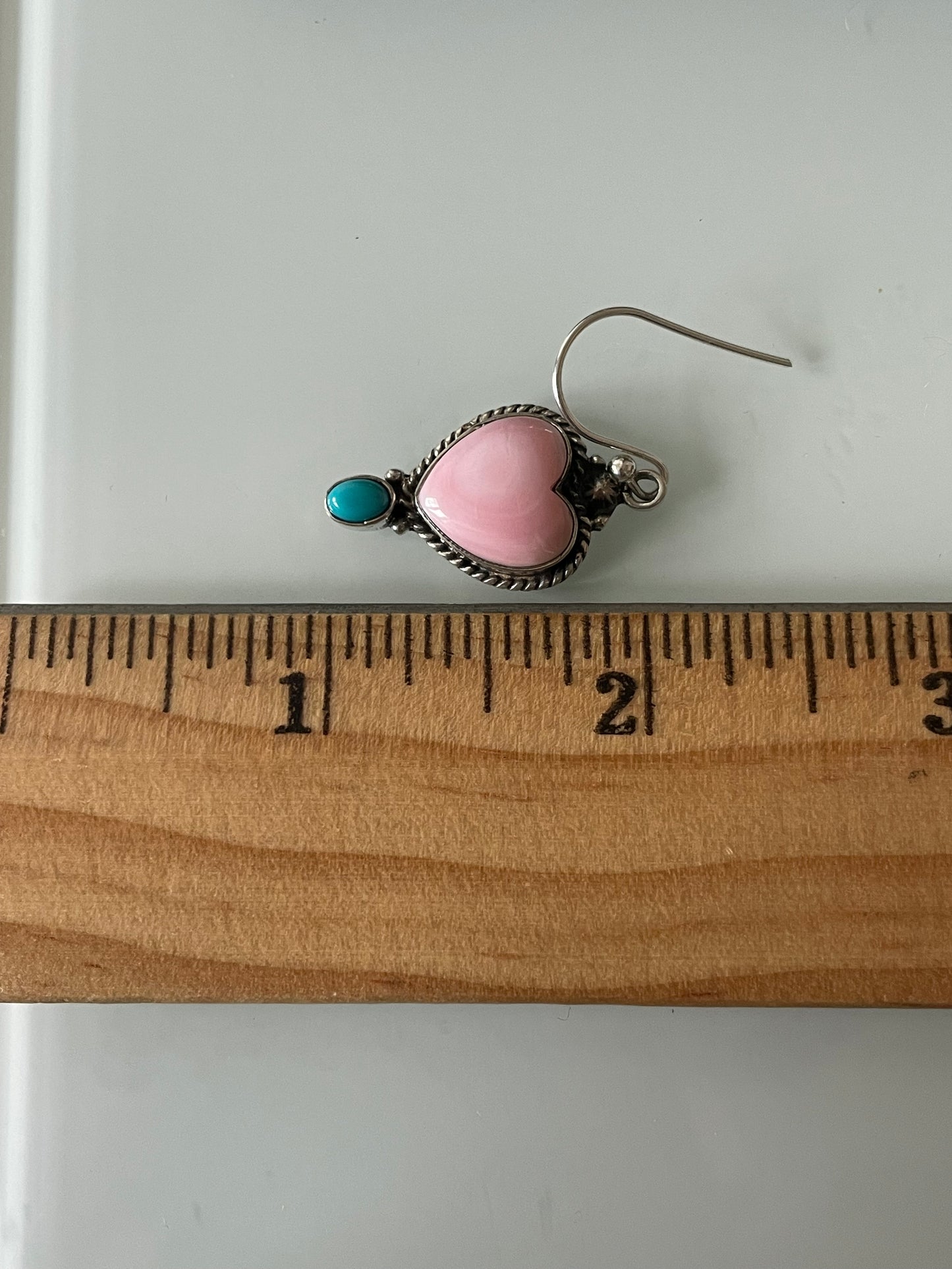Pink Conch Kingman Turquoise Earrings | Heart Drop Hook E669