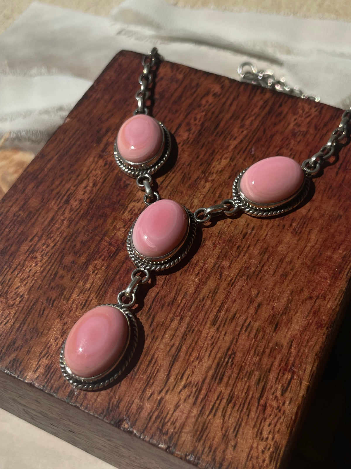 Pink Conch Lariat Necklace | 925 Sterling Silver D236