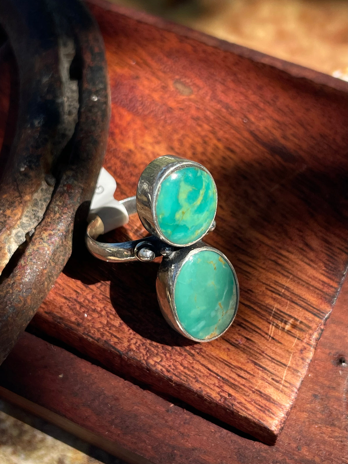 Turquoise Double Stone Ring | 925 Sterling Silver | Size 8 D353