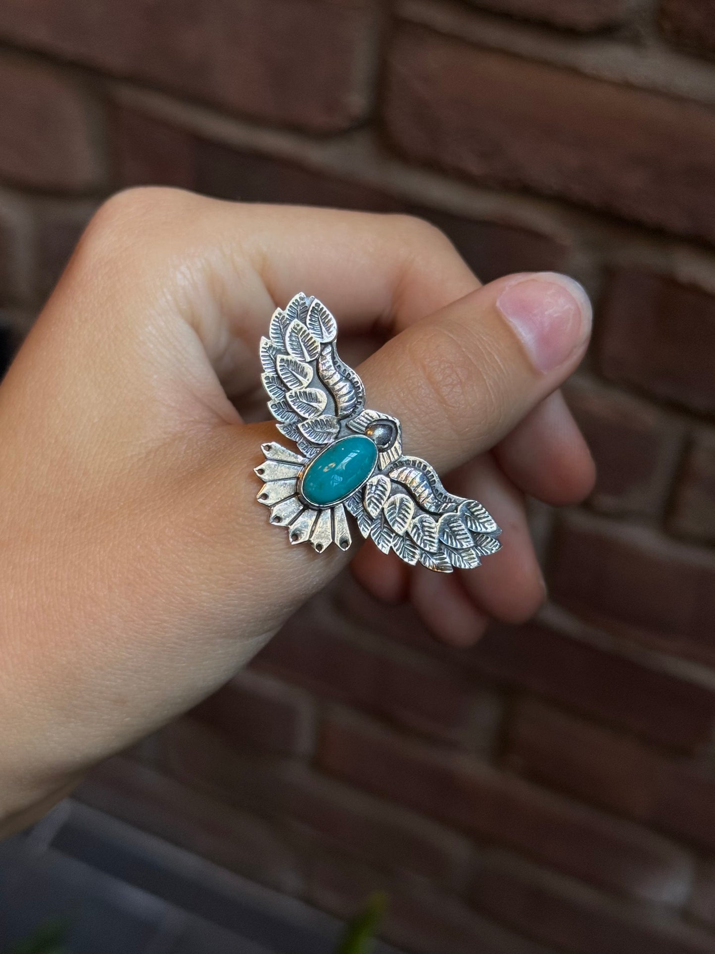 Turquoise Thunderbird Ring Size 9 | 925 Sterling Silver C412