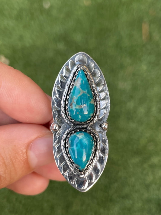 Turquoise Teardrop Ring | 925 Sterling Silver | Size 7.25 B262