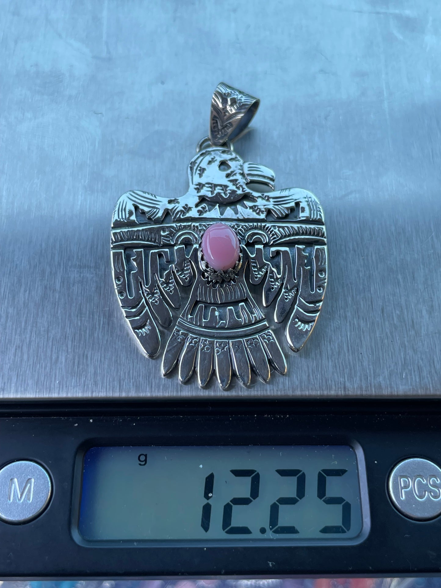 Pink Conch Thunderbird Pendant | Handcrafted Sterling Silver 925 B468