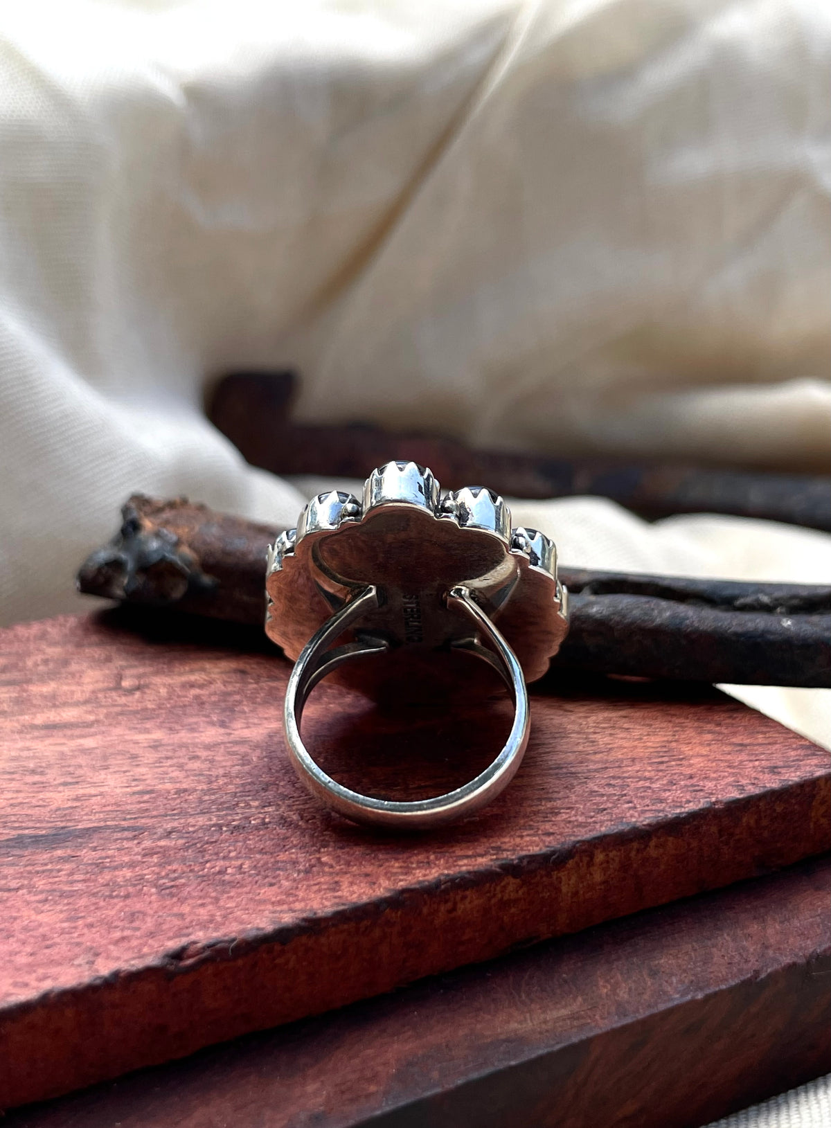 Pink Conch Teardrop Ring | Black Onyx | 925 Sterling Silver | Size 6 E289