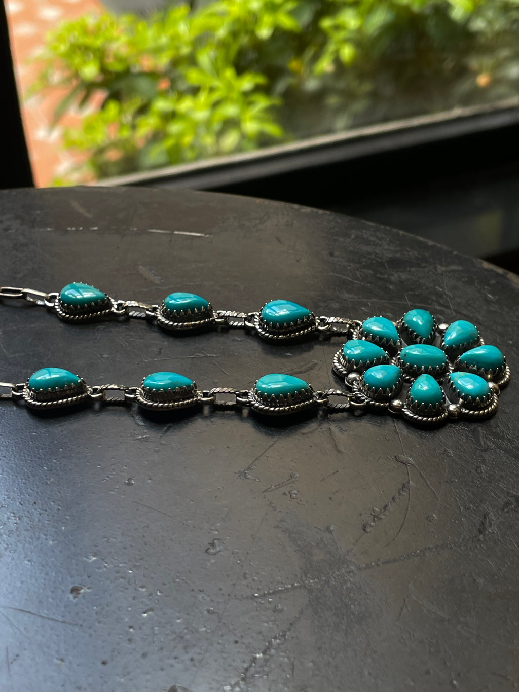 Kingman Turquoise Flower Cluster Necklace | 925 Sterling Silver G593
