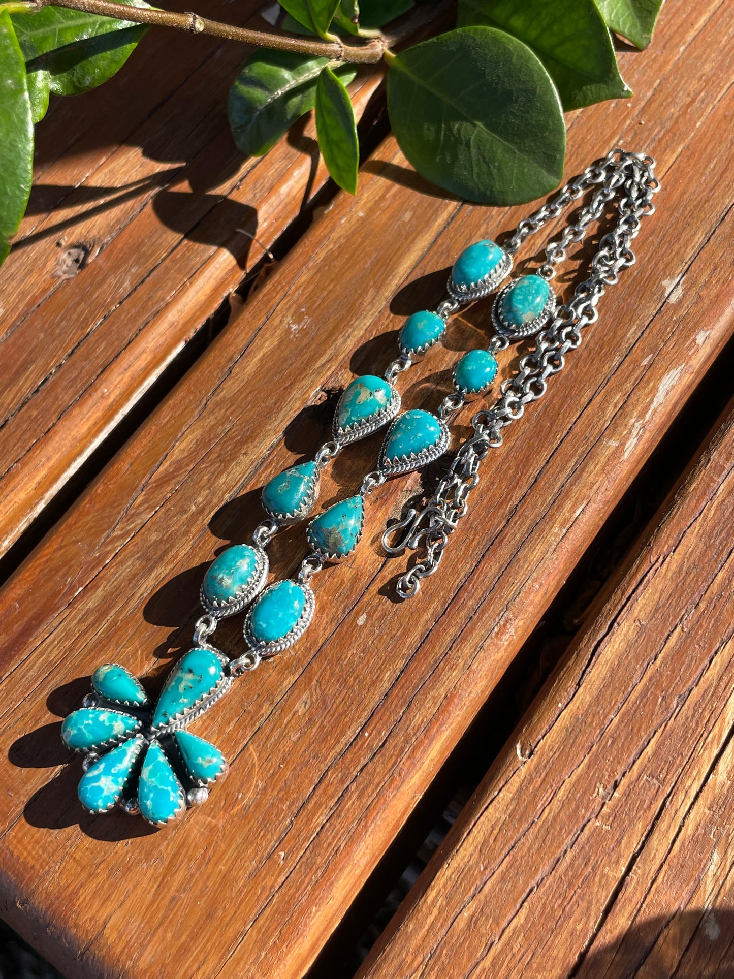 Kingman Turquoise Statement Necklace | Layered Cluster Drop | Sterling Silver | B886
