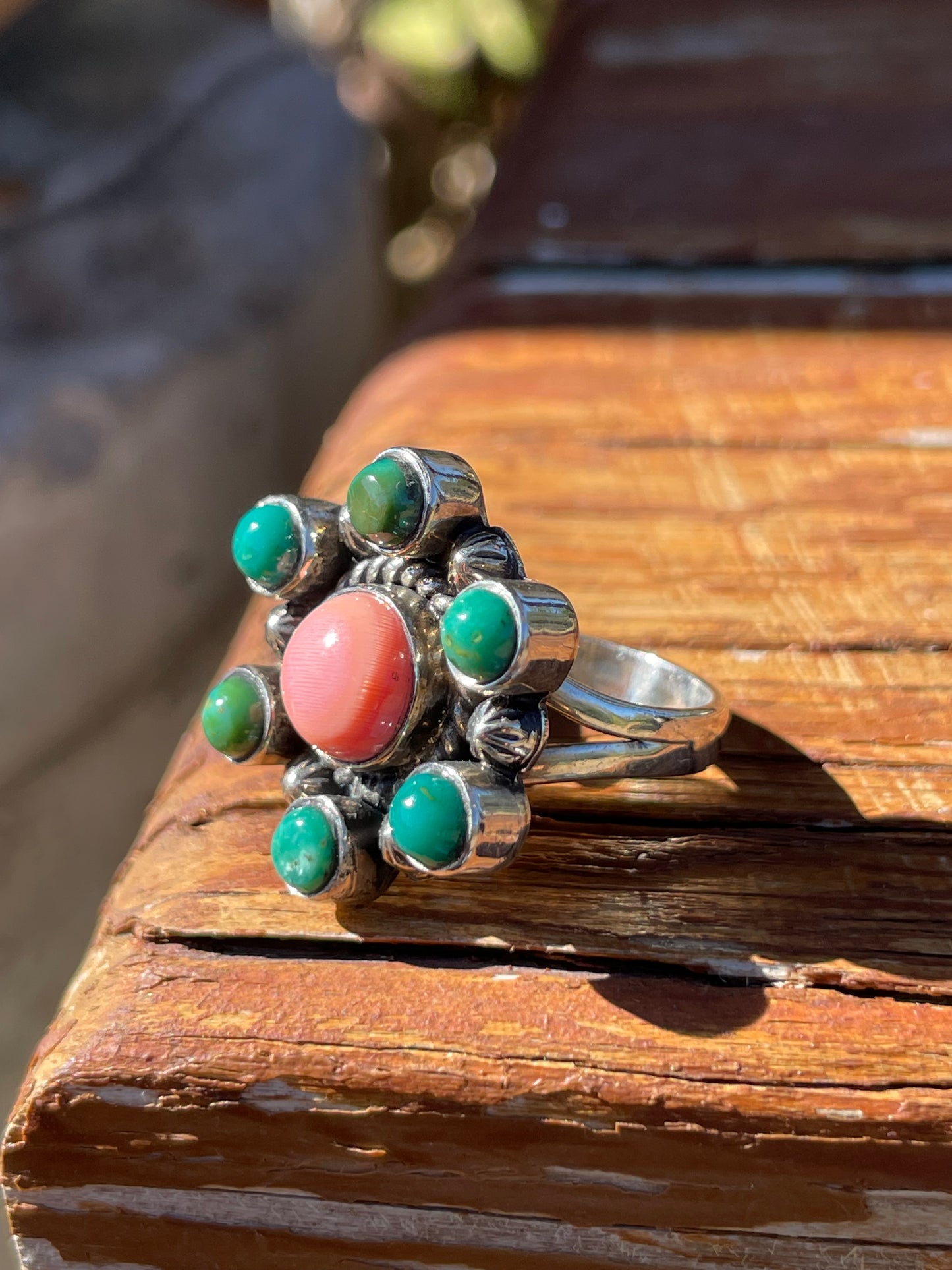 Pink Conch & Kingman Turquoise Ring Size 7 | 925 Sterling Silver B939