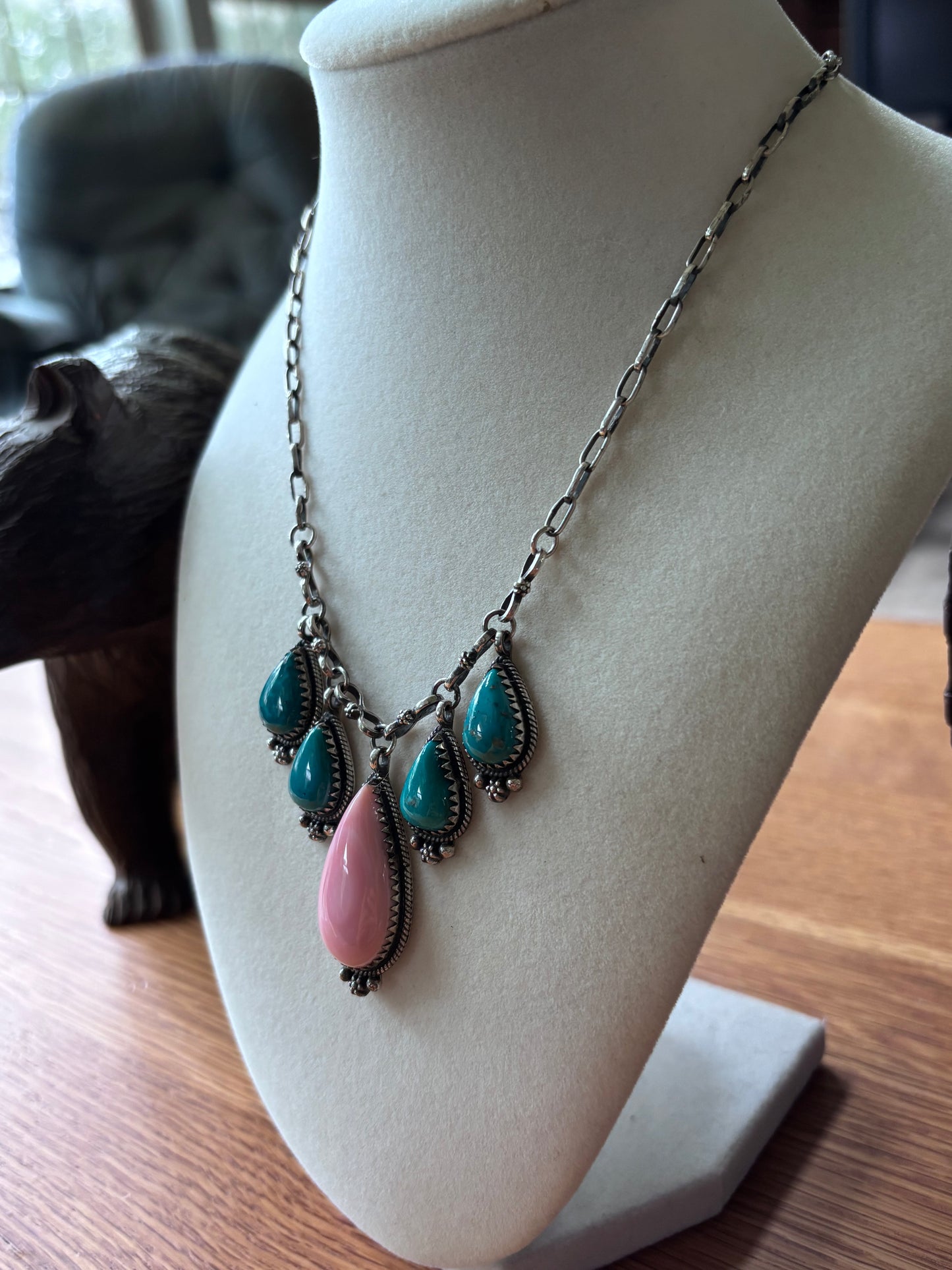 Pink Conch Turquoise Necklace | 925 Sterling Silver A110