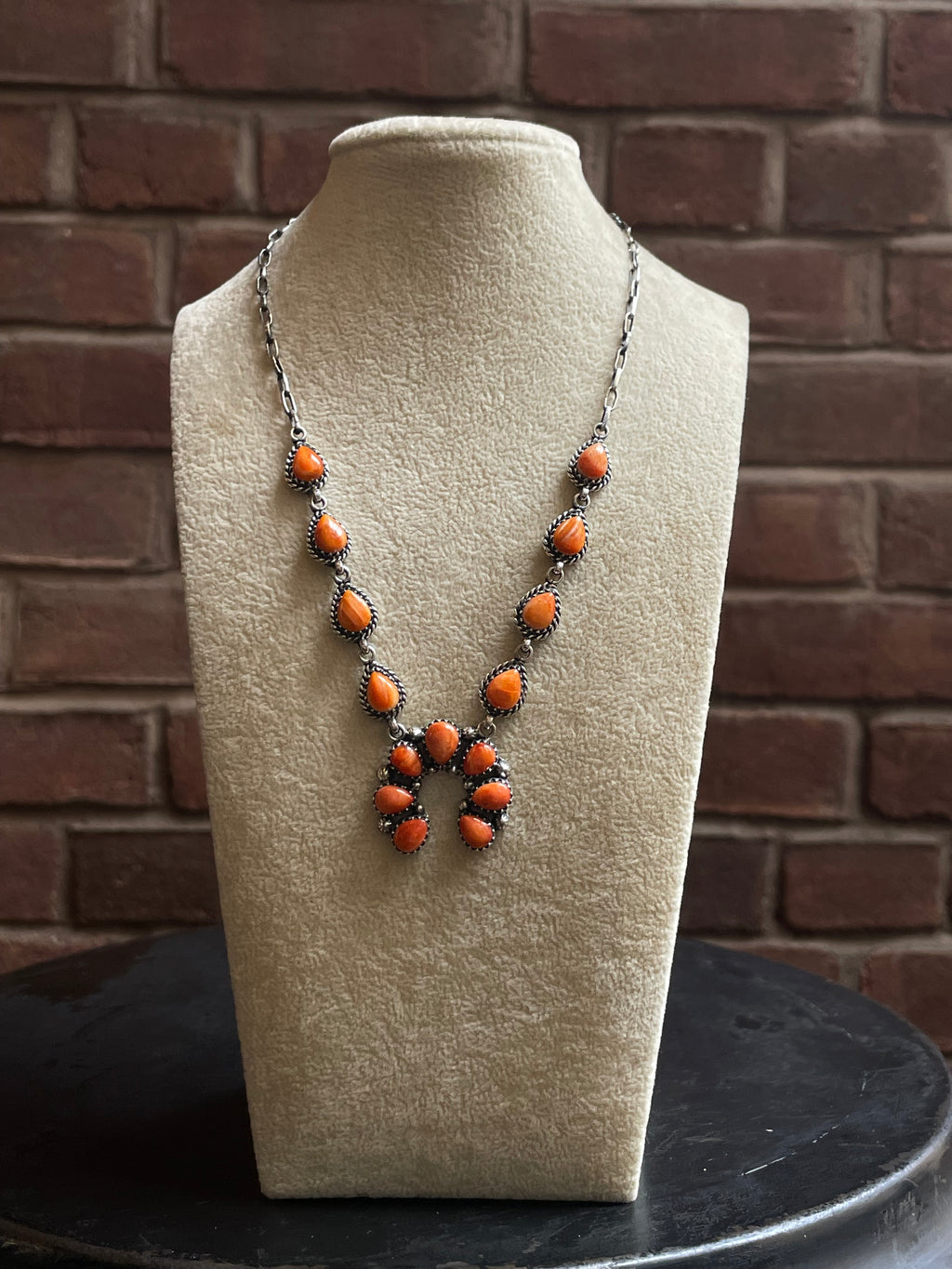 Spiny Oyster Naja Necklace | Orange Cluster Drop | 925 Silver E593