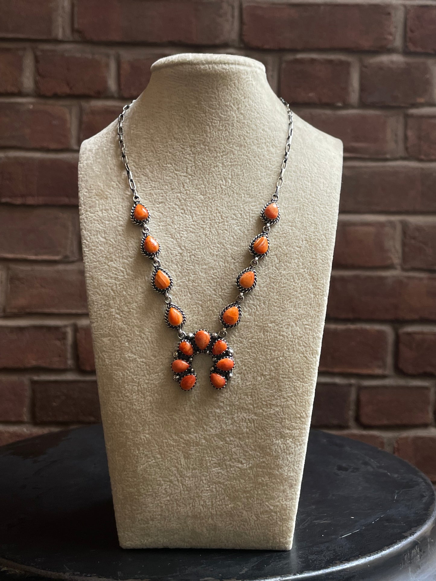 Spiny Oyster Naja Necklace | Orange Cluster Drop | 925 Silver E593