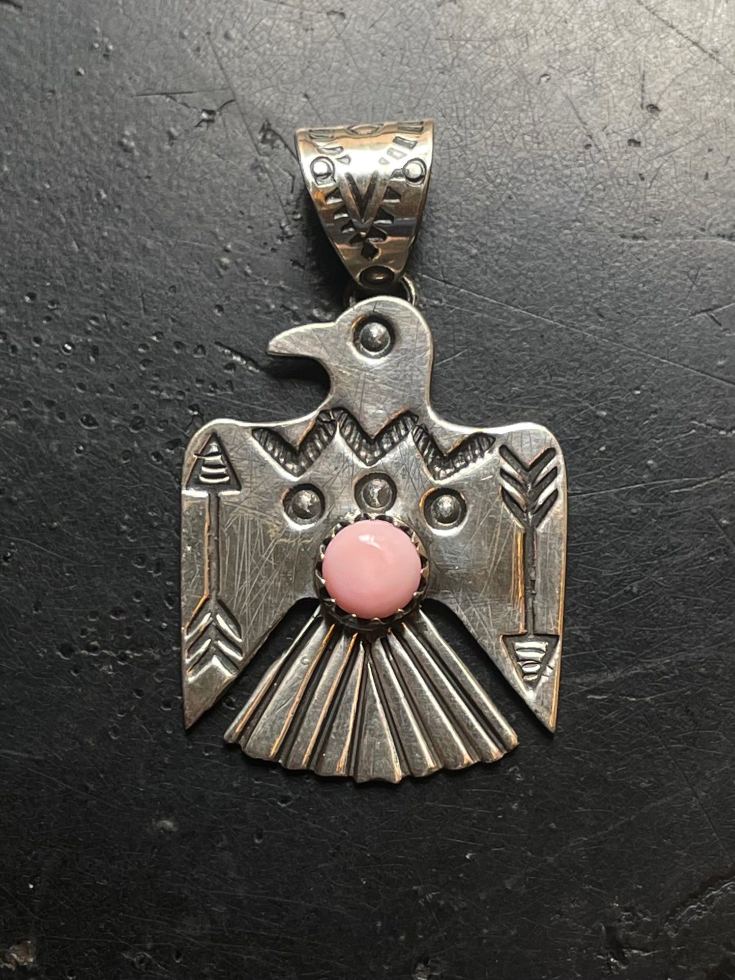 Pink Conch Thunderbird Pendant | Sterling Silver E718