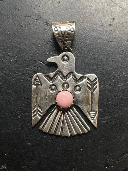 Pink Conch Thunderbird Pendant | Sterling Silver E718