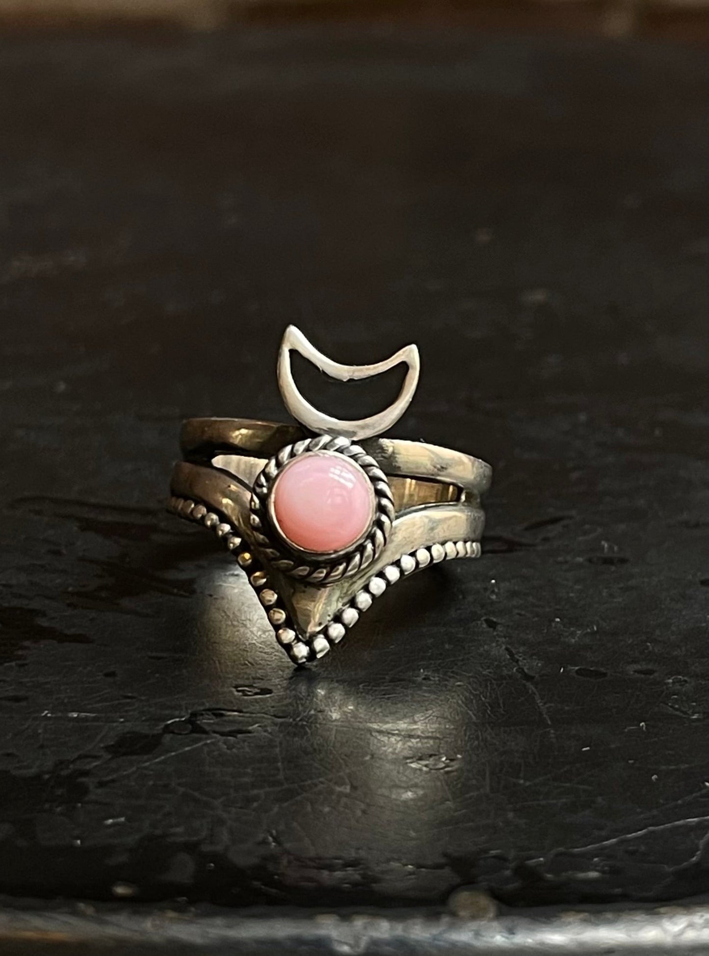 Pink Conch Rope Design Ring Size 8 | 925 Sterling Silver Southwest E138