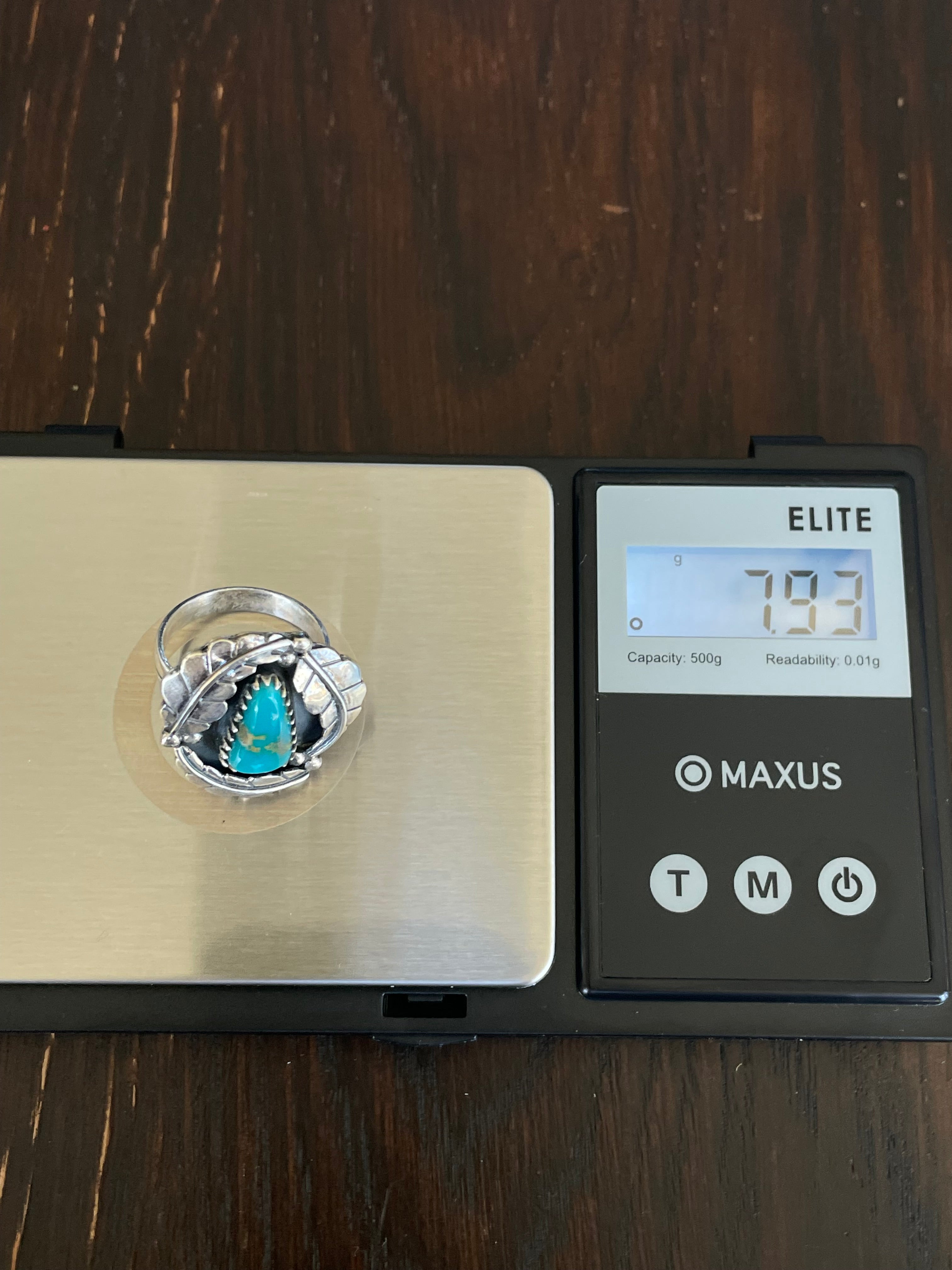 Turquoise Feather Ring Size 8 | Sterling Silver E871