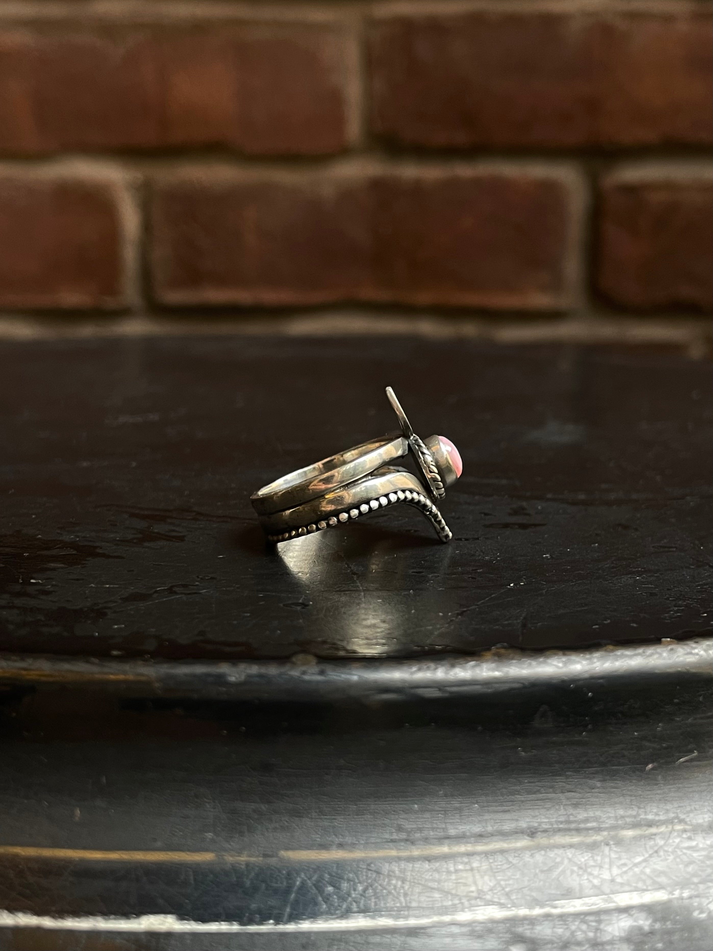 Pink Conch Rope Design Ring Size 8 | 925 Sterling Silver Southwest E138