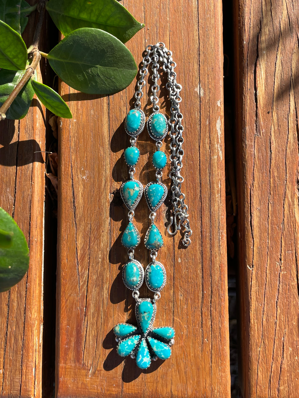 Kingman Turquoise Statement Necklace | Layered Cluster Drop | Sterling Silver | B886