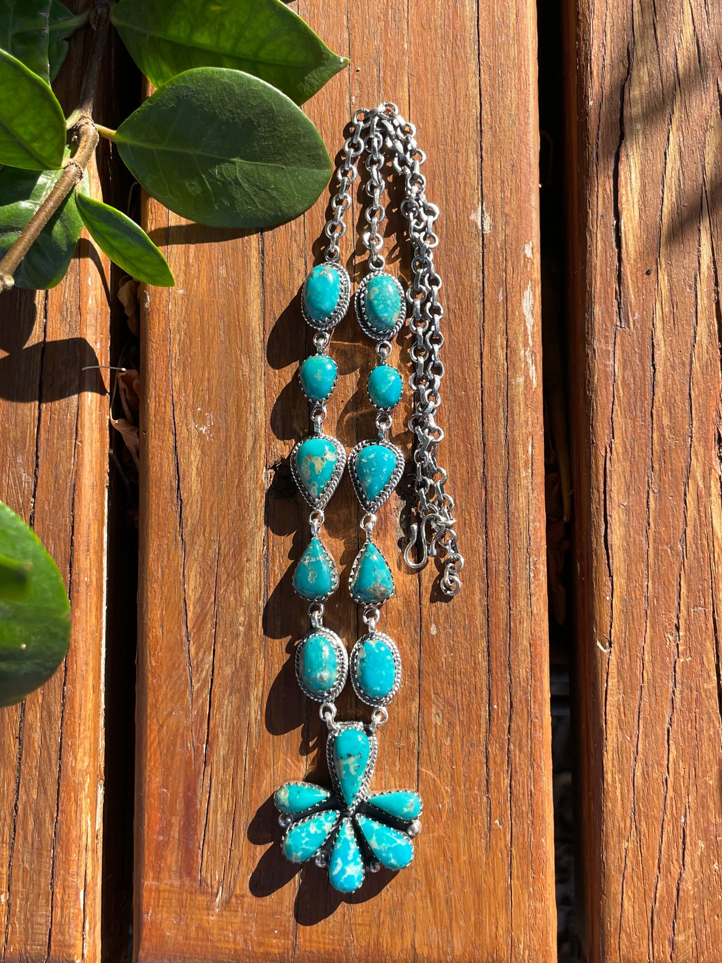 Kingman Turquoise Statement Necklace | Layered Cluster Drop | Sterling Silver | B886