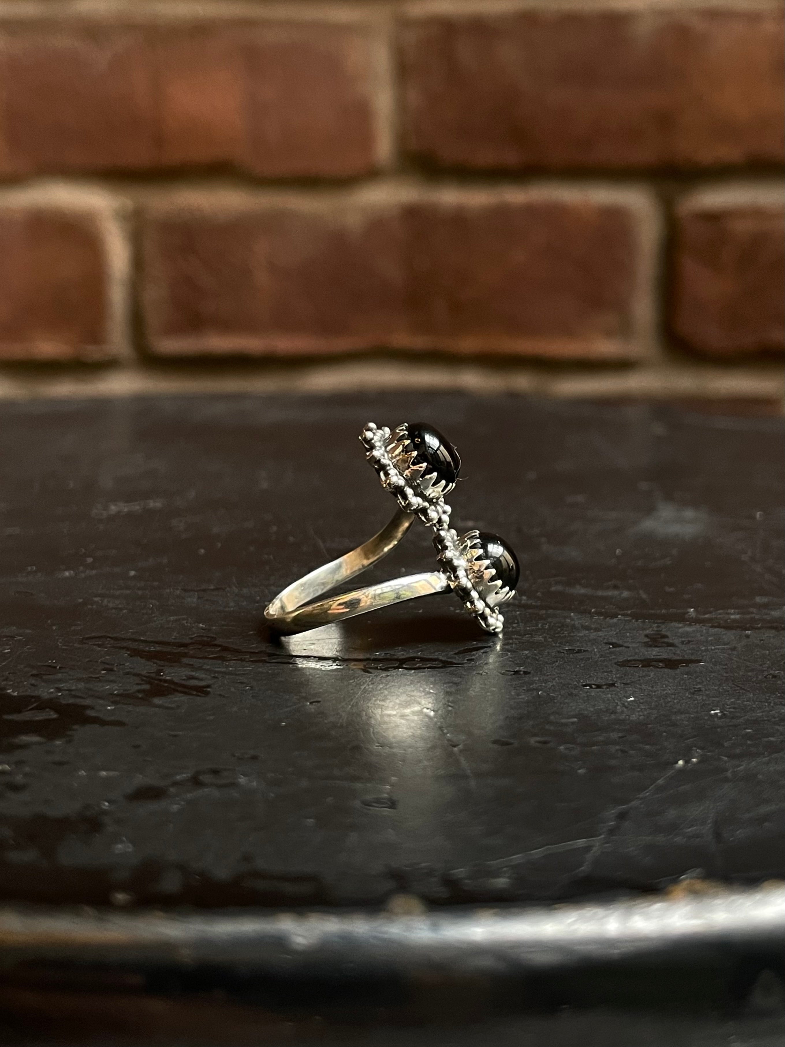 Black Onyx Bypass Ring Size 8 | 925 Sterling Silver Southwest E144