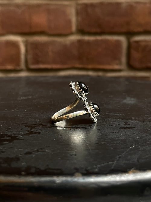Black Onyx Bypass Ring Size 8 | 925 Sterling Silver Southwest E144