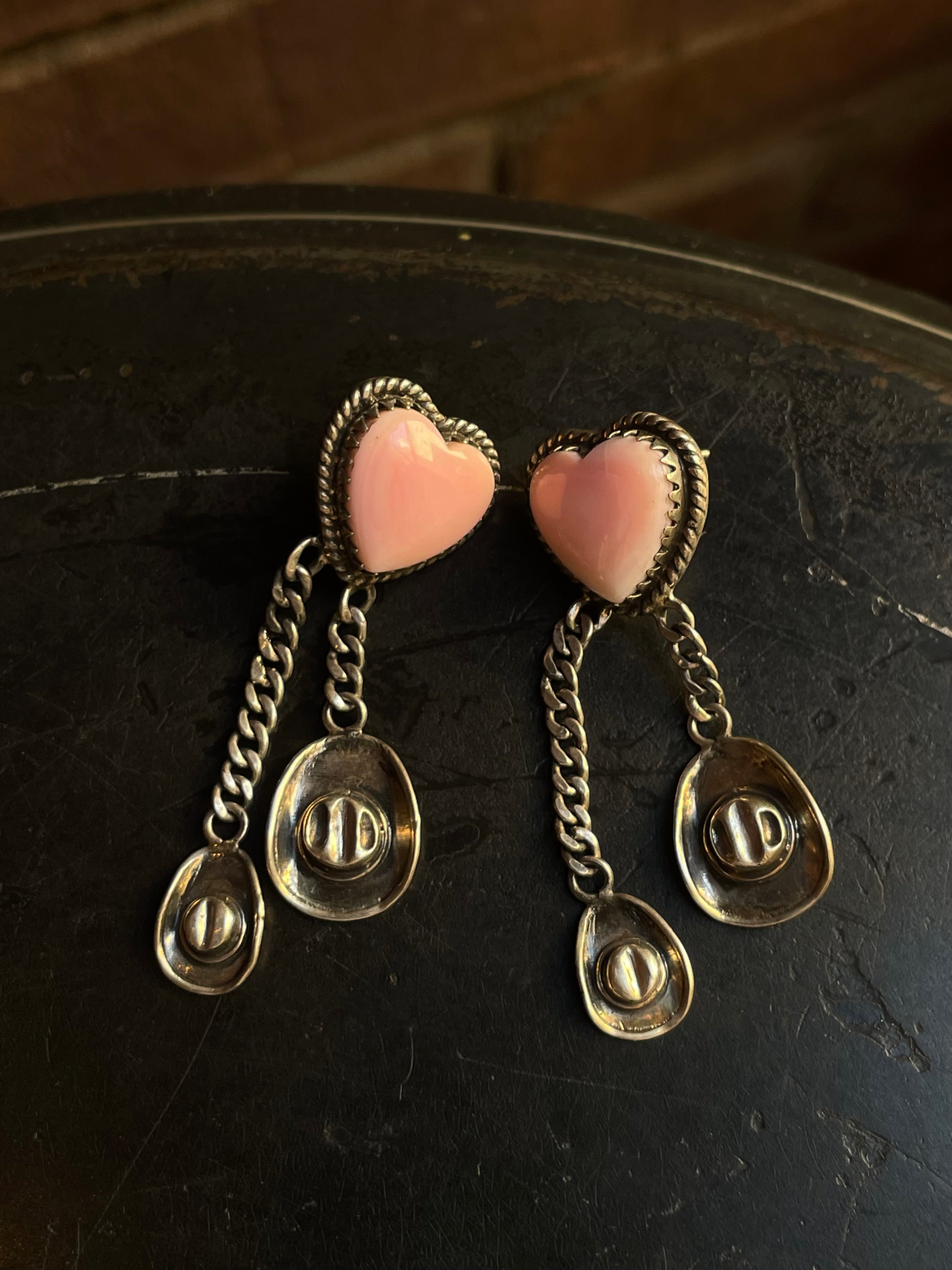 Pink Conch Heart Hat Stud Earrings | 925 Sterling Silver G669