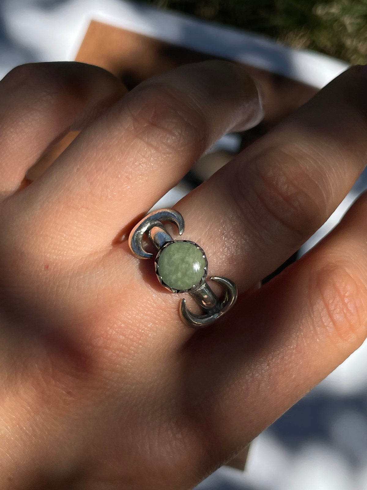 Turquoise Half Moon Ring | 925 Sterling Silver | Size 7.5 D351