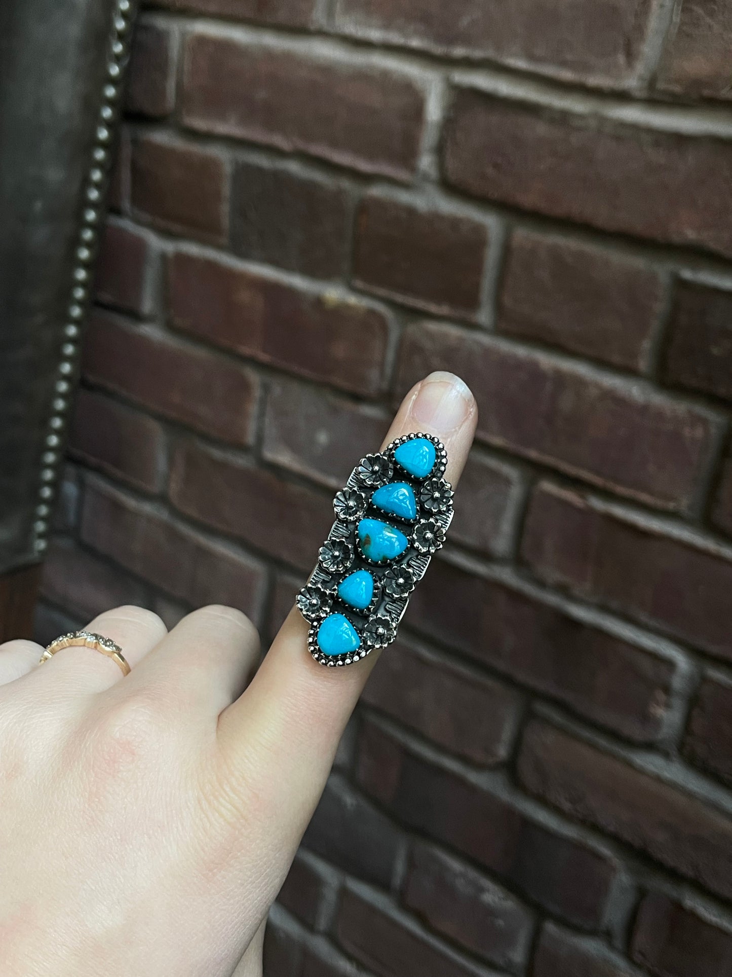 Kingman Turquoise Row Ring Size 7 | 925 Sterling Silver Southwest E203