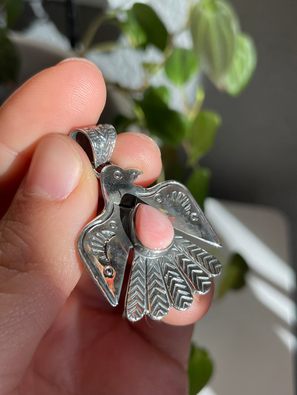 Pink Conch Thunderbird Pendant | Sterling Silver 925 B819