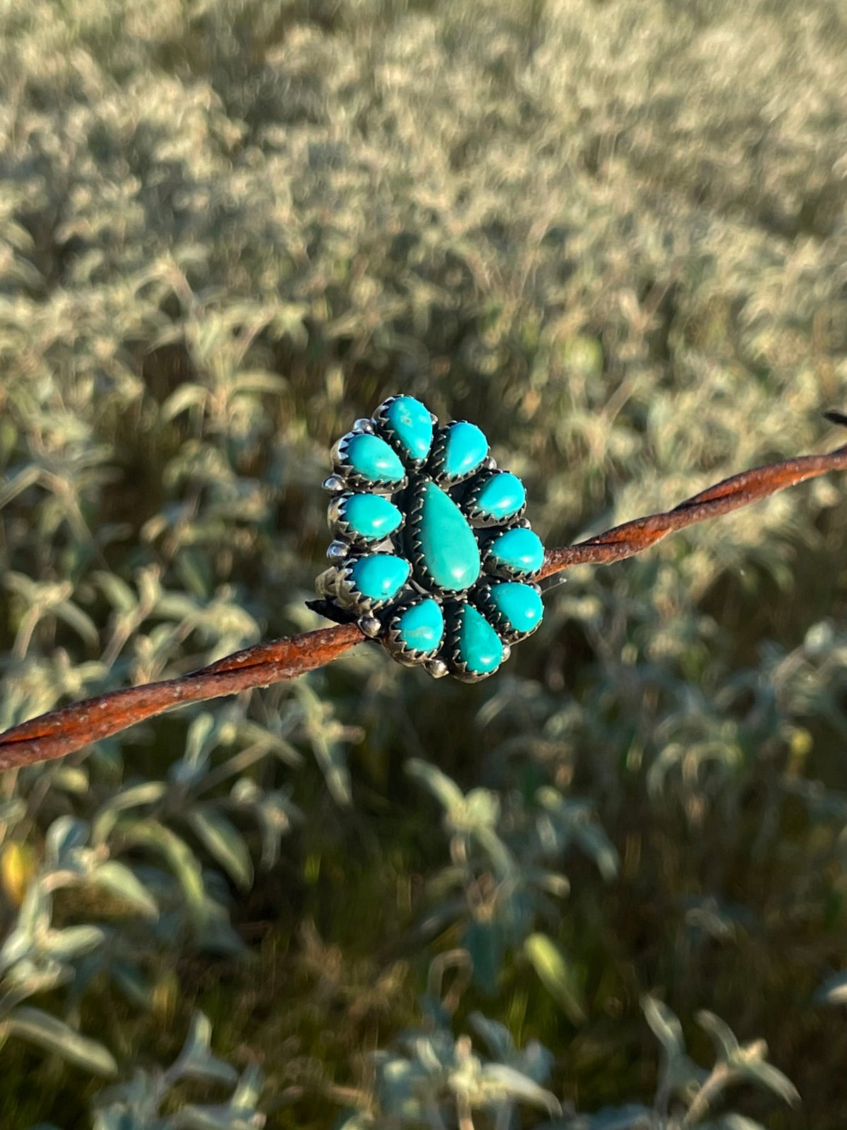 Turquoise Cluster Ring Size 7.25 | 925 Sterling Silver G739