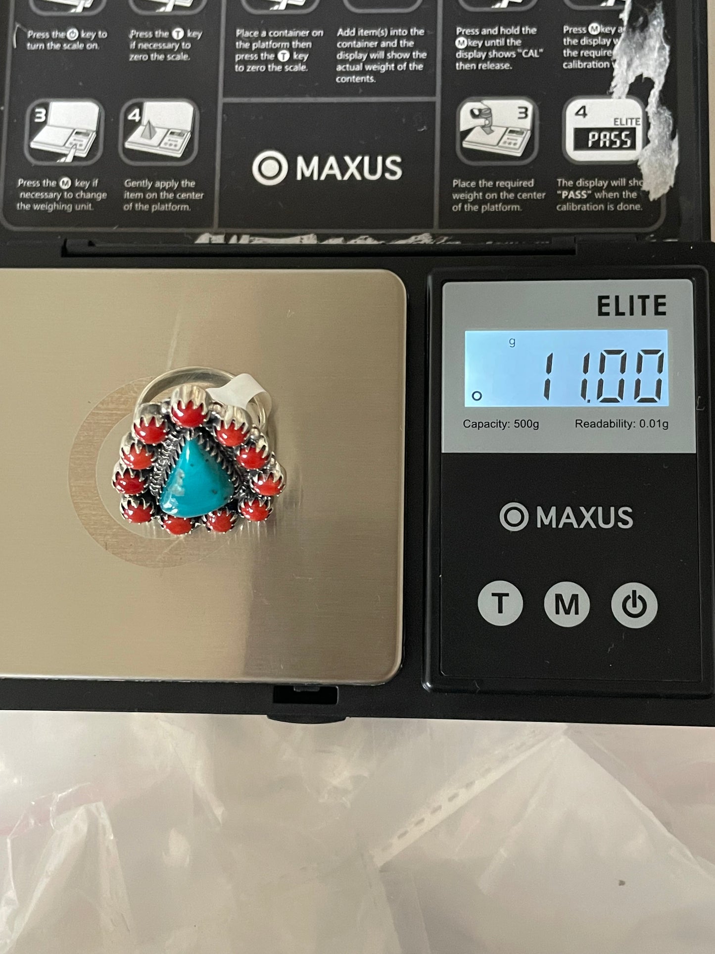 Kingman Turquoise Coral Cluster Ring | Sterling Silver | Size 7 | A187