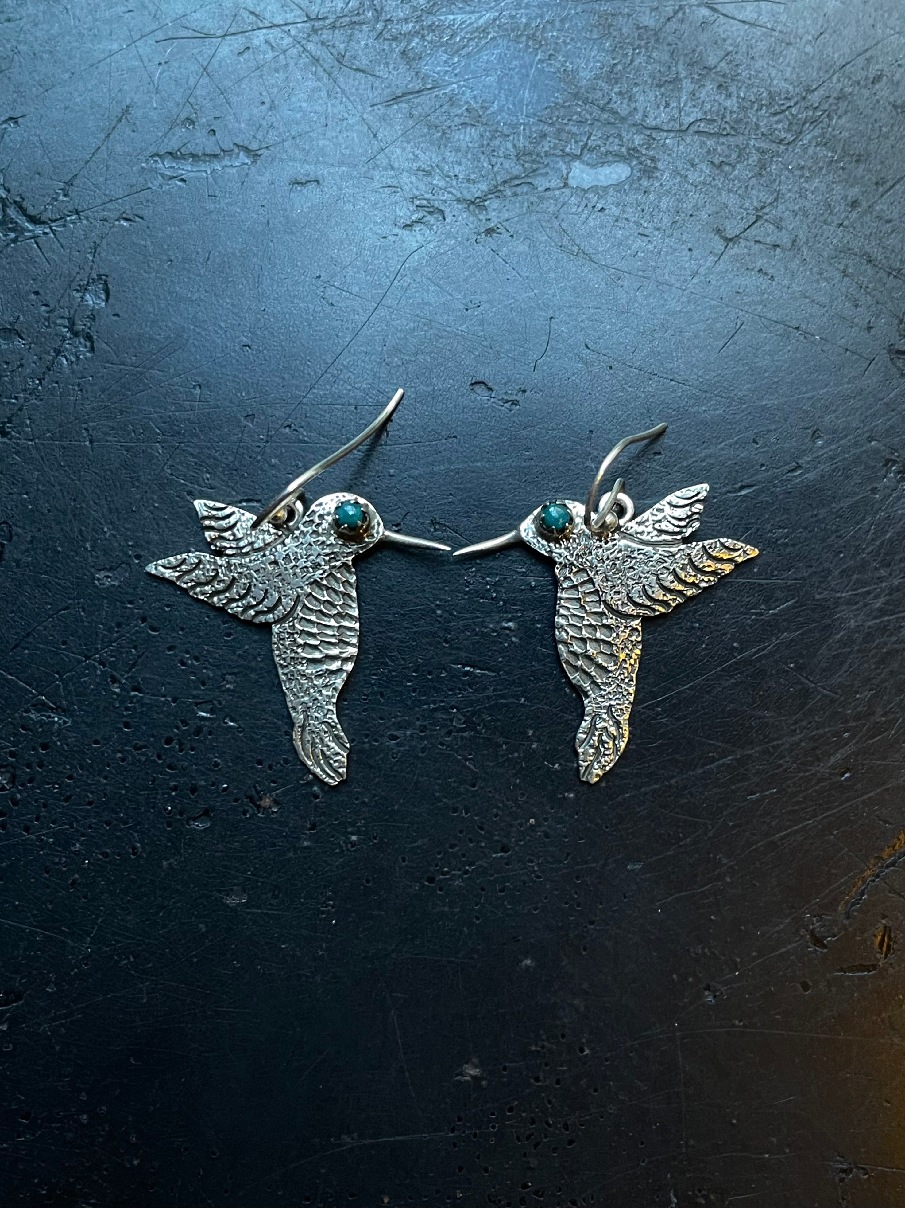 Turquoise Hummingbird Earrings | 925 Sterling Silver Hooks E374