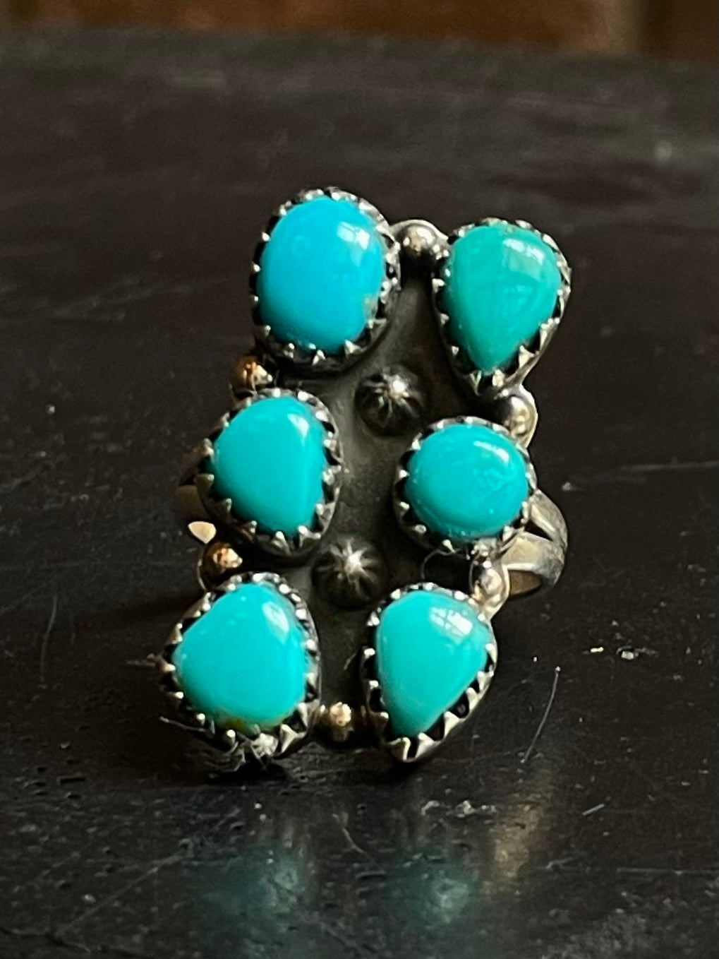 Kingman Turquoise Double Row Ring Size 7.75 | 925 Sterling Silver G477