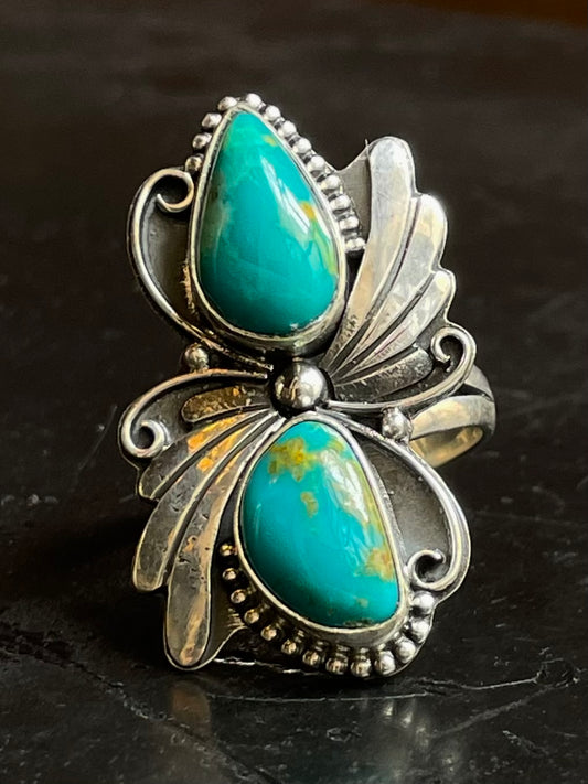 Kingman Turquoise Double Stone Ring | Sterling Silver | Size 10 G306