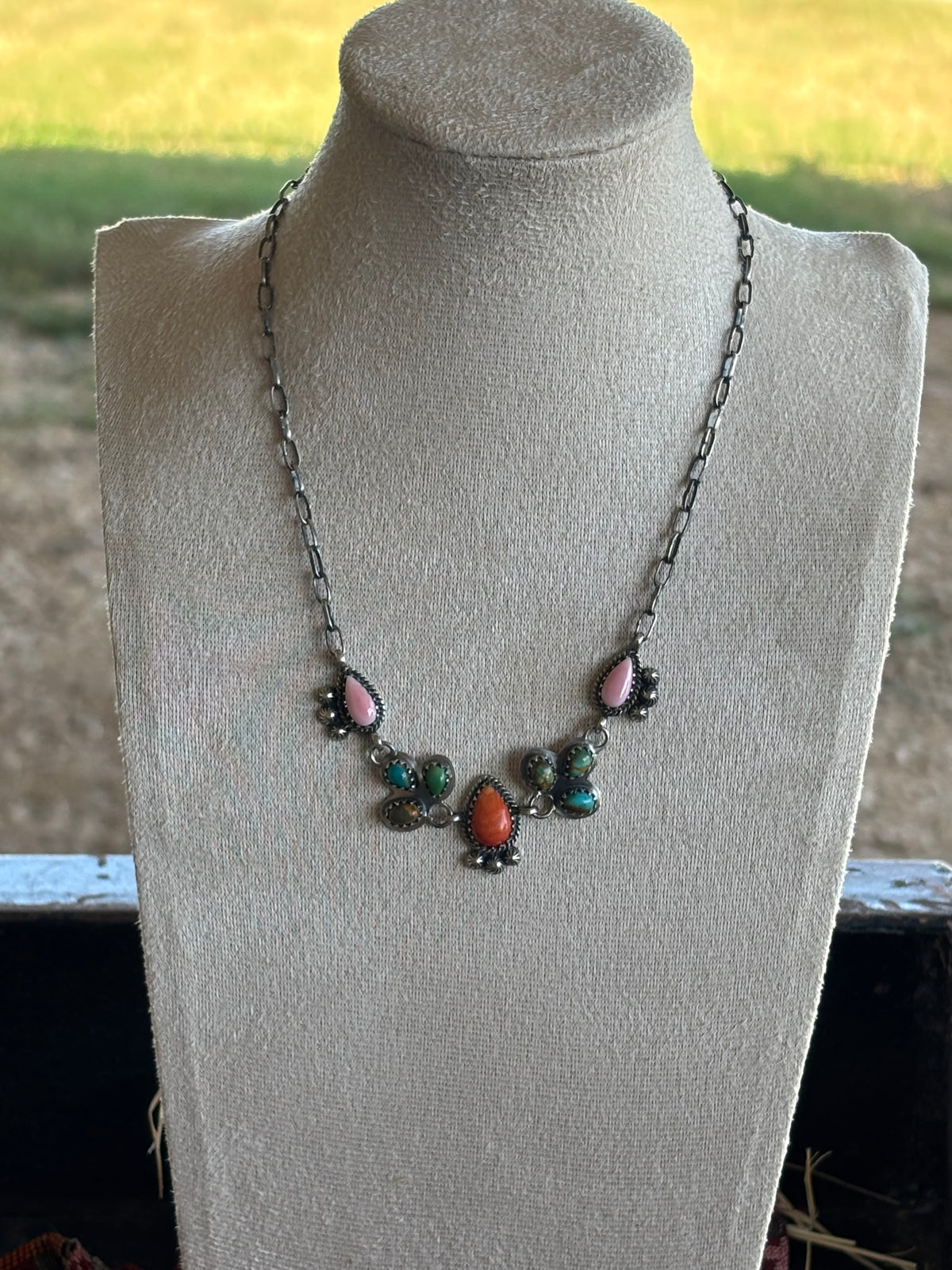 Pink Conch & Turquoise Multistone Necklace | 925 Sterling Silver Z38