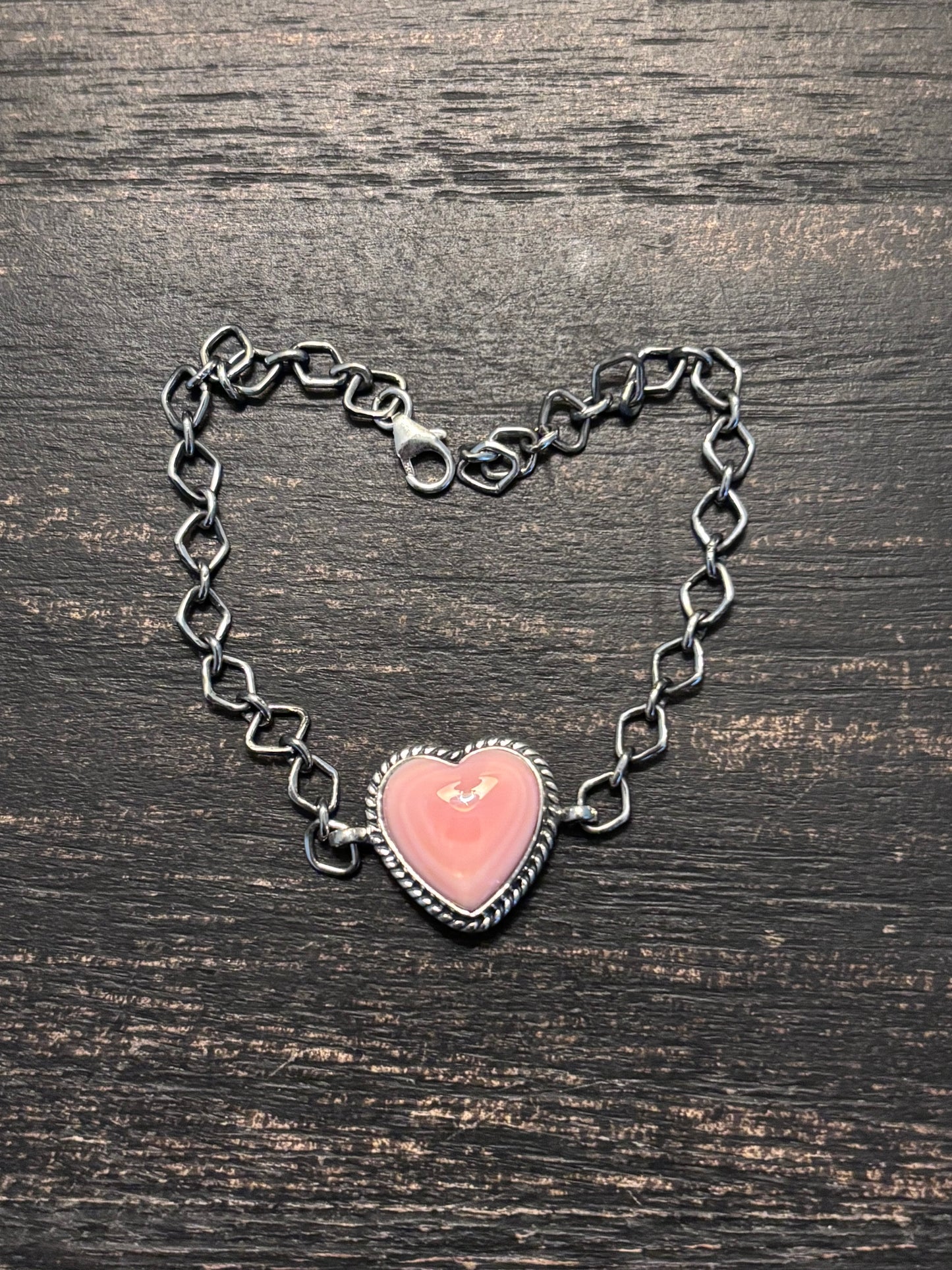 Pink Conch Heart Link Bracelet | 925 Sterling Silver Southwestern Style A119