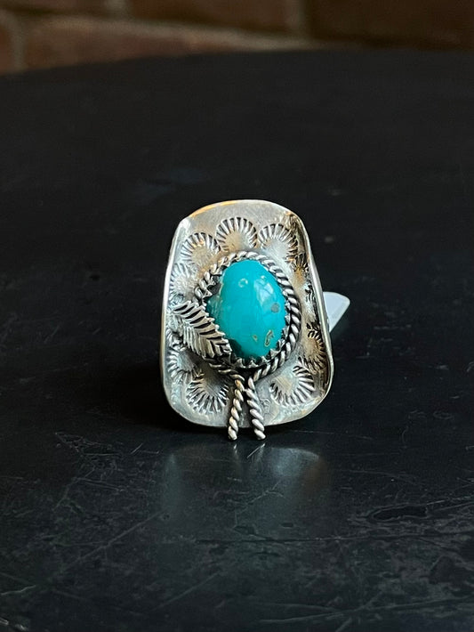 Kingman Turquoise Hat Ring | Sterling Silver | Size 7 | A292