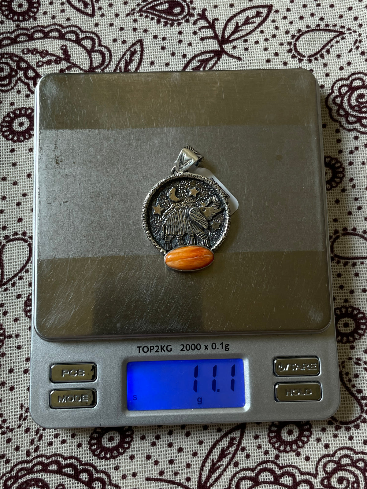 Orange Spiny Oyster Elephant Moon Pendant | 925 Sterling Silver D332